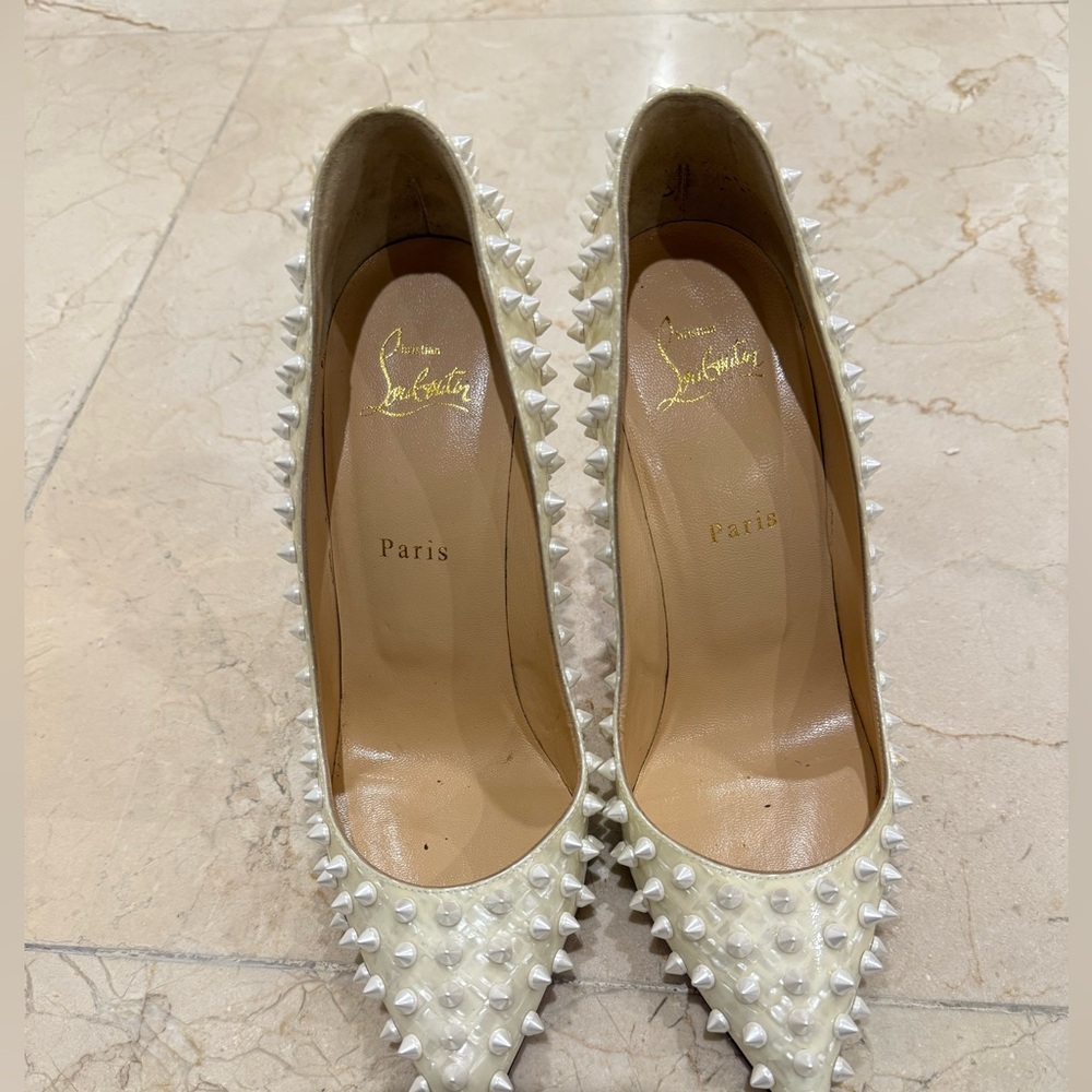 Christian Louboutin White Spiked Heels